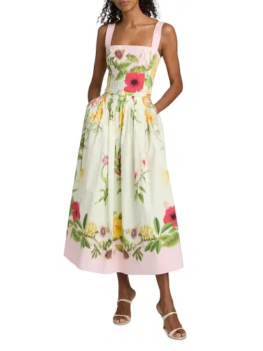 Oscar de la Renta Women's Floral Cotton Poplin Midi-Dress - Pink Multi | Thumbnail 2 Oscar de la Renta Women's Floral Cotton Poplin Midi-Dress - Pink Multi | Thumbnail 2