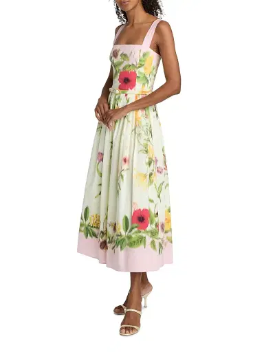 Oscar de la Renta Women's Floral Cotton Poplin Midi-Dress - Pink Multi | Thumbnail 4 Oscar de la Renta Women's Floral Cotton Poplin Midi-Dress - Pink Multi | Thumbnail 4