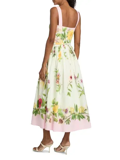 Oscar de la Renta Women's Floral Cotton Poplin Midi-Dress - Pink Multi | Thumbnail 5 Oscar de la Renta Women's Floral Cotton Poplin Midi-Dress - Pink Multi | Thumbnail 5