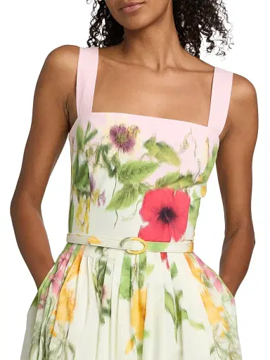 Oscar de la Renta Women's Floral Cotton Poplin Midi-Dress - Pink Multi | Thumbnail 6 Oscar de la Renta Women's Floral Cotton Poplin Midi-Dress - Pink Multi | Thumbnail 6