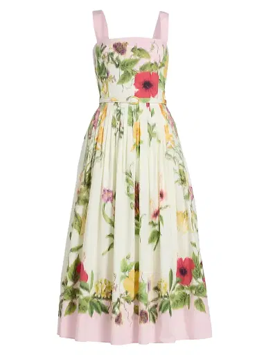 Oscar de la Renta Women's Floral Cotton Poplin Midi-Dress - Pink Multi | Thumbnail 1 Oscar de la Renta Women's Floral Cotton Poplin Midi-Dress - Pink Multi | Thumbnail 1