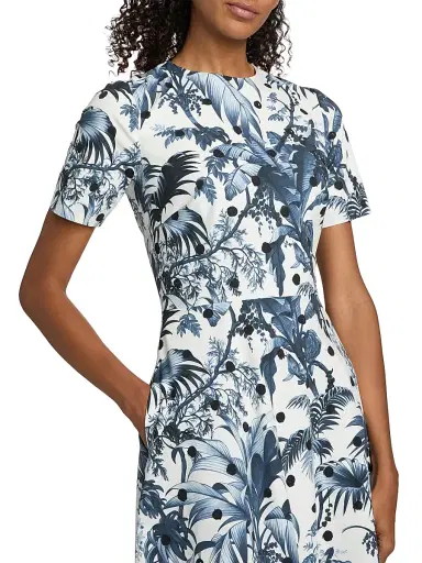 Oscar de la Renta Women's Dotted Palm Tree Cotton Poplin Midi-Dress - Navy White | Thumbnail 6 Oscar de la Renta Women's Dotted Palm Tree Cotton Poplin Midi-Dress - Navy White | Thumbnail 6