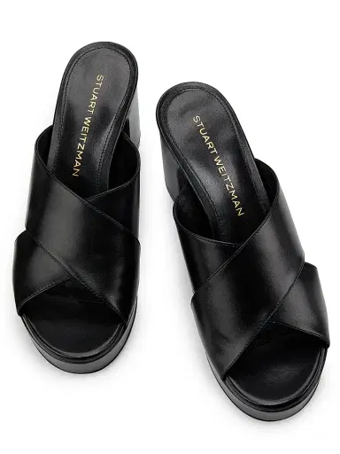 Stuart Weitzman Women's Dayna 80MM Leather Platform Slide Sandals - Black - Size 9.5 | Thumbnail 4 Stuart Weitzman Women's Dayna 80MM Leather Platform Slide Sandals - Black - Size 9.5 | Thumbnail 4