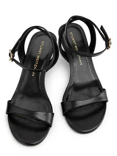 Stuart Weitzman Women's Kellie 50MM Leather Kitten-Heel Sandals - Black - Size 9.5 | Thumbnail 4 Stuart Weitzman Women's Kellie 50MM Leather Kitten-Heel Sandals - Black - Size 9.5 | Thumbnail 4