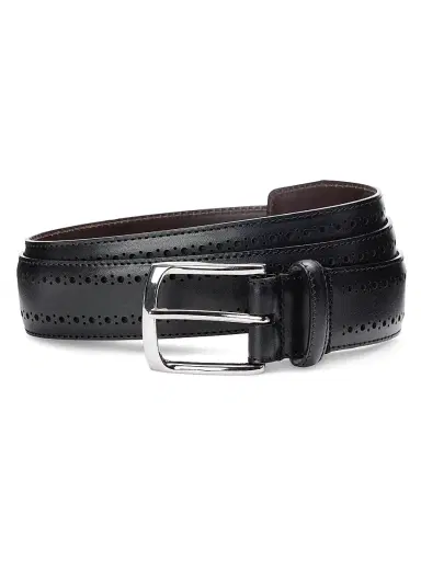 Allen Edmonds Men's Manistee Brogue Leather Belt - Black - Size 44 | Thumbnail 1 Allen Edmonds Men's Manistee Brogue Leather Belt - Black - Size 44 | Thumbnail 1