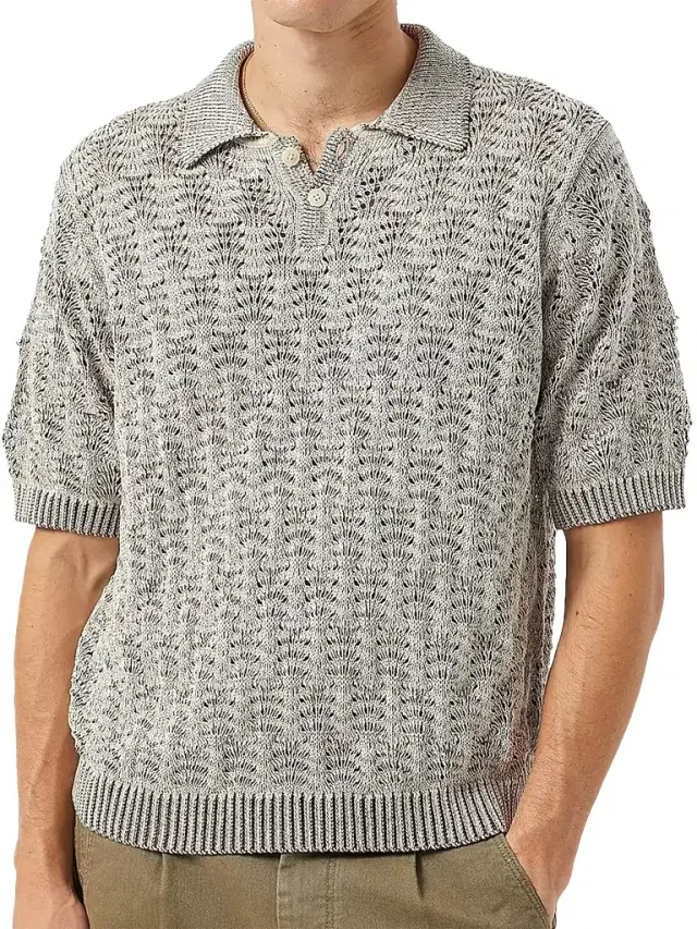 Men's Textured Polo Sweater - Natural Men's Textured Polo Sweater - Natural