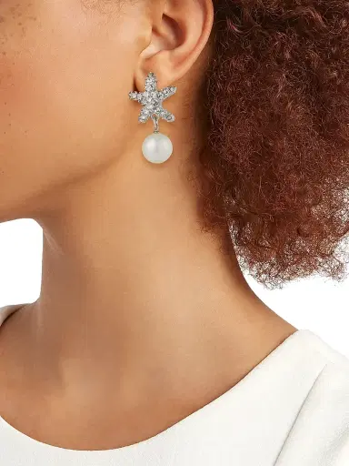 Kenneth Jay Lane Women's Silvertone, Glass Crystal & Imitation Pearl Clip-On Drop Earrings - Pearl | Thumbnail 2 Kenneth Jay Lane Women's Silvertone, Glass Crystal & Imitation Pearl Clip-On Drop Earrings - Pearl | Thumbnail 2