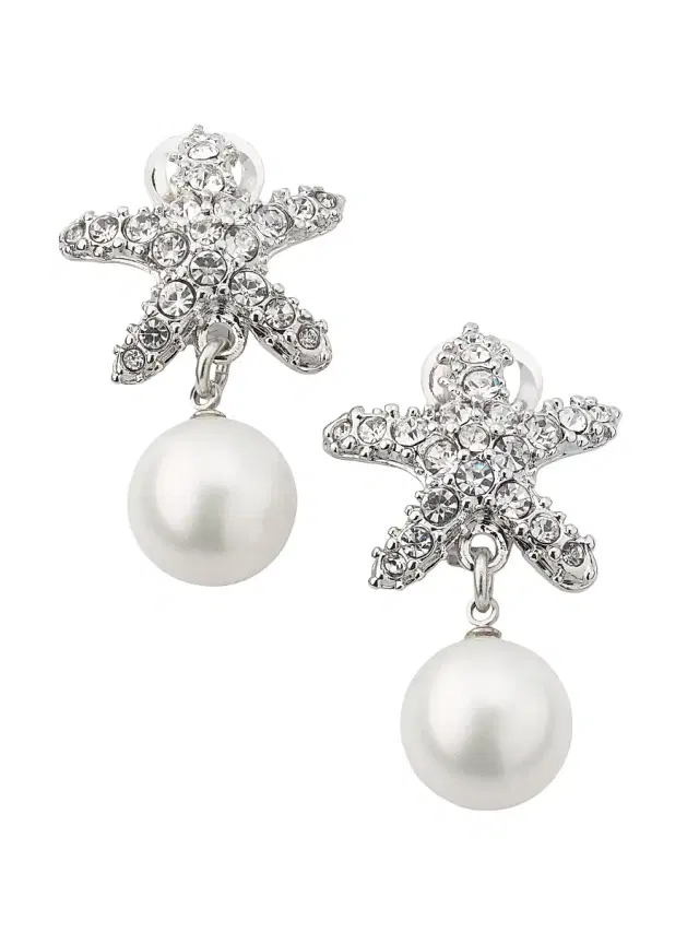 Women's Silvertone, Glass Crystal & Imitation Pearl Clip-On Drop Earrings - Pearl Women's Silvertone, Glass Crystal & Imitation Pearl Clip-On Drop Earrings - Pearl