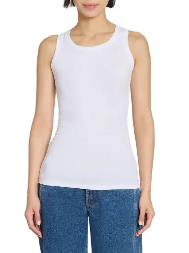Balmain Women's Rib-Knit Stretch Cotton Tank - Blanc | Thumbnail 3 Balmain Women's Rib-Knit Stretch Cotton Tank - Blanc | Thumbnail 3