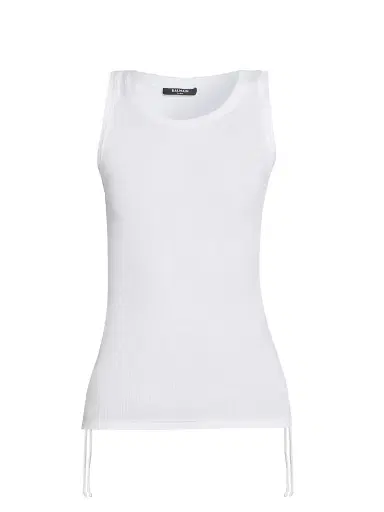 Balmain Women's Rib-Knit Stretch Cotton Tank - Blanc | Thumbnail 1 Balmain Women's Rib-Knit Stretch Cotton Tank - Blanc | Thumbnail 1