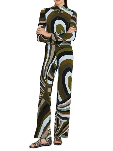 Pucci Women's L'Alba Printed Jersey Satin Regular-Fit Pants - Khaki Blue | Thumbnail 2 Pucci Women's L'Alba Printed Jersey Satin Regular-Fit Pants - Khaki Blue | Thumbnail 2
