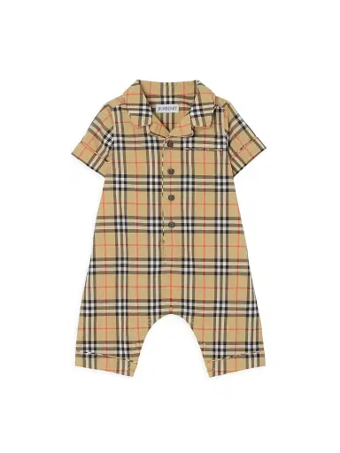 Burberry Baby Boy's Check Coveralls - Sand 6 Months | Thumbnail 1 Burberry Baby Boy's Check Coveralls - Sand 6 Months | Thumbnail 1