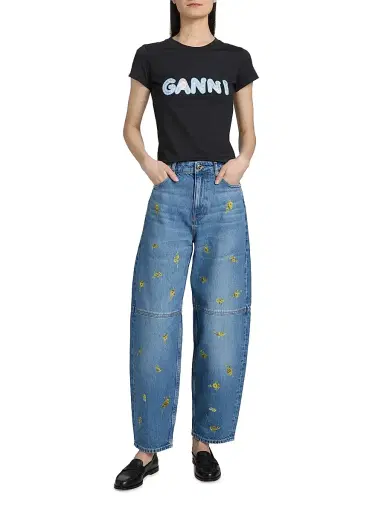 Ganni Women's Printed Flower Stary Barrel-Leg Jeans | Thumbnail 2 Ganni Women's Printed Flower Stary Barrel-Leg Jeans | Thumbnail 2