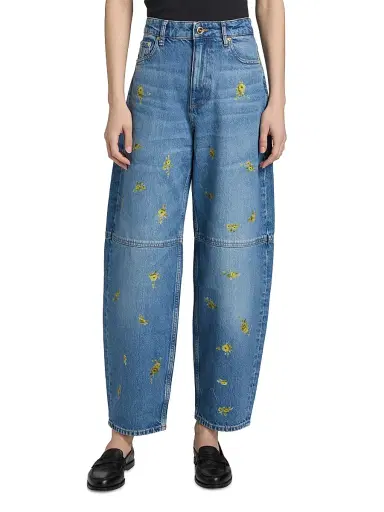 Ganni Women's Printed Flower Stary Barrel-Leg Jeans | Thumbnail 3 Ganni Women's Printed Flower Stary Barrel-Leg Jeans | Thumbnail 3