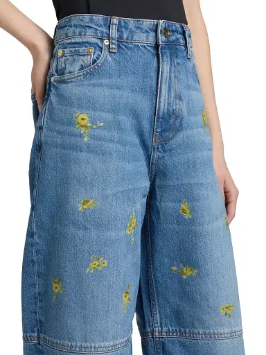 Ganni Women's Printed Flower Stary Barrel-Leg Jeans | Thumbnail 6 Ganni Women's Printed Flower Stary Barrel-Leg Jeans | Thumbnail 6