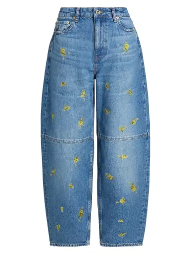Ganni Women's Printed Flower Stary Barrel-Leg Jeans | Thumbnail 1 Ganni Women's Printed Flower Stary Barrel-Leg Jeans | Thumbnail 1