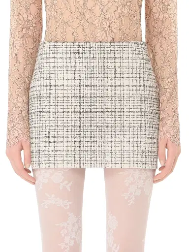 Valentino Garavani Women's Mini Skirt in Square Tweed - Vanilla Black | Thumbnail 3 Valentino Garavani Women's Mini Skirt in Square Tweed - Vanilla Black | Thumbnail 3