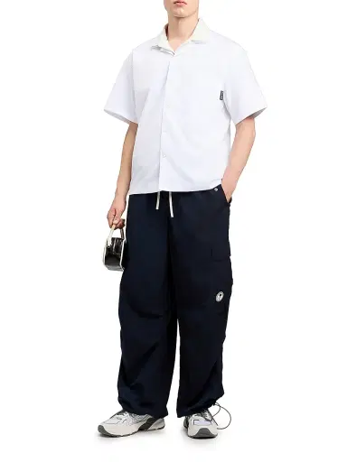 Palm Angels Men's Logo Camp-Collar Cotton Bowling Shirt - Off White Black | Thumbnail 2 Palm Angels Men's Logo Camp-Collar Cotton Bowling Shirt - Off White Black | Thumbnail 2