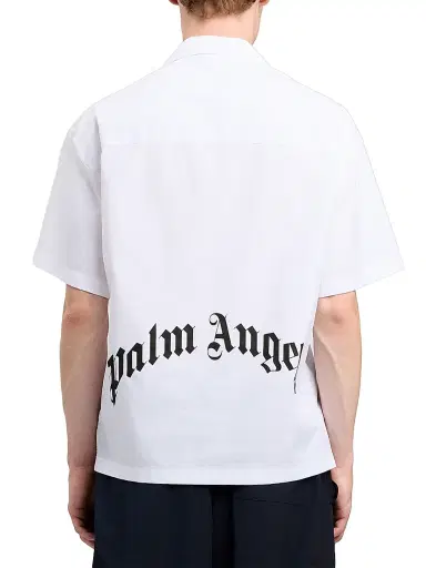 Palm Angels Men's Logo Camp-Collar Cotton Bowling Shirt - Off White Black | Thumbnail 5 Palm Angels Men's Logo Camp-Collar Cotton Bowling Shirt - Off White Black | Thumbnail 5
