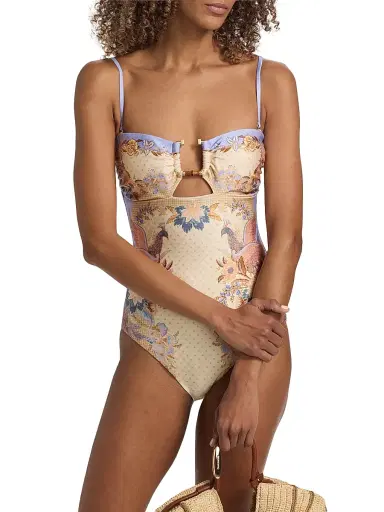 Zimmermann Women's Indra Bamboo-Trim One-Piece Swimsuit - Biscuit Scarf Floral - Size 2 | Thumbnail 3 Zimmermann Women's Indra Bamboo-Trim One-Piece Swimsuit - Biscuit Scarf Floral - Size 2 | Thumbnail 3