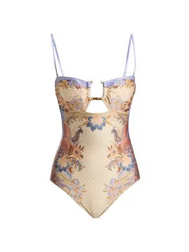 Zimmermann Women's Indra Bamboo-Trim One-Piece Swimsuit - Biscuit Scarf Floral - Size 2 | Thumbnail 1 Zimmermann Women's Indra Bamboo-Trim One-Piece Swimsuit - Biscuit Scarf Floral - Size 2 | Thumbnail 1