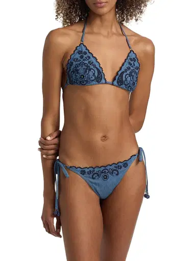 Zimmermann Women's Aster Embroidered Denim Bikini - Denim - Size 8 | Thumbnail 3 Zimmermann Women's Aster Embroidered Denim Bikini - Denim - Size 8 | Thumbnail 3