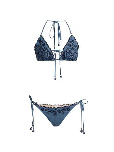Zimmermann Women's Aster Embroidered Denim Bikini - Denim - Size 8 | Thumbnail 1 Zimmermann Women's Aster Embroidered Denim Bikini - Denim - Size 8 | Thumbnail 1