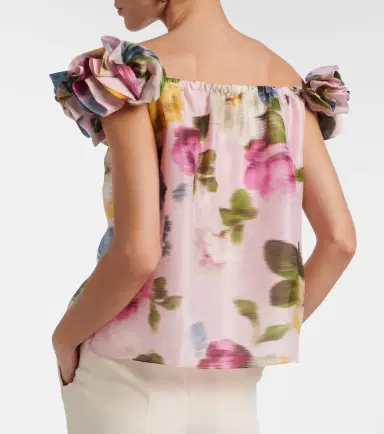 Carolina Herrera Floral off-shoulder linen and silk top | Thumbnail 2 Carolina Herrera Floral off-shoulder linen and silk top | Thumbnail 2