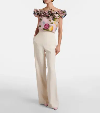 Carolina Herrera Floral off-shoulder linen and silk top | Thumbnail 3 Carolina Herrera Floral off-shoulder linen and silk top | Thumbnail 3