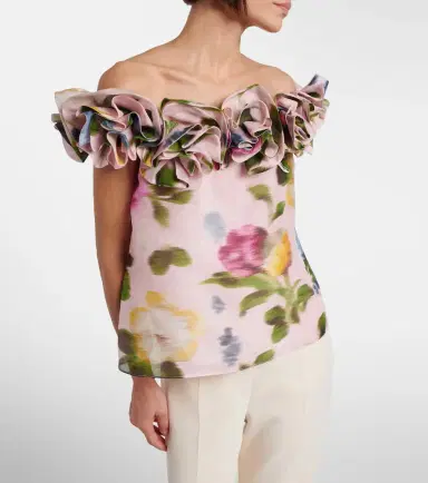 Carolina Herrera Floral off-shoulder linen and silk top | Thumbnail 4 Carolina Herrera Floral off-shoulder linen and silk top | Thumbnail 4