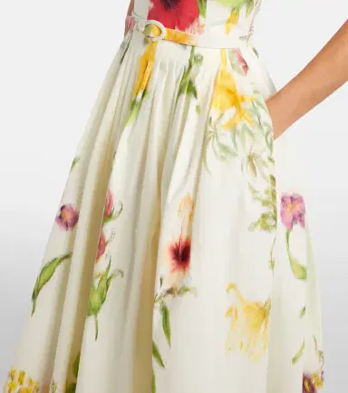 Oscar de la Renta Belted floral cotton-blend poplin midi dress | Thumbnail 3 Oscar de la Renta Belted floral cotton-blend poplin midi dress | Thumbnail 3