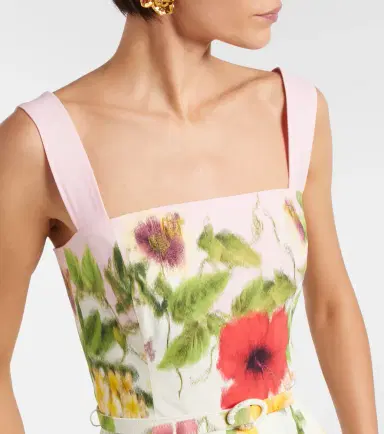 Oscar de la Renta Belted floral cotton-blend poplin midi dress | Thumbnail 4 Oscar de la Renta Belted floral cotton-blend poplin midi dress | Thumbnail 4