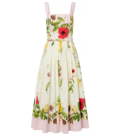 Oscar de la Renta Belted floral cotton-blend poplin midi dress | Thumbnail 1 Oscar de la Renta Belted floral cotton-blend poplin midi dress | Thumbnail 1