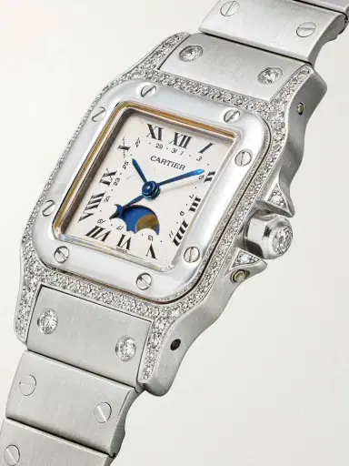 Stephanie Windsor + Cartier Vintage 1980s Santos Galbée Moonphase 18-karat White Gold And Diamond Watch, Ref. 9800 (6.2'' Wrist) | Thumbnail 3 Stephanie Windsor + Cartier Vintage 1980s Santos Galbée Moonphase 18-karat White Gold And Diamond Watch, Ref. 9800 (6.2'' Wrist) | Thumbnail 3