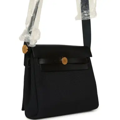 HERMÈS Hermes Herbag Zip 20 Mini Black Toile Militaire Canvas and Black Vache Hunter Gold Hardware | Thumbnail 2 HERMÈS Hermes Herbag Zip 20 Mini Black Toile Militaire Canvas and Black Vache Hunter Gold Hardware | Thumbnail 2