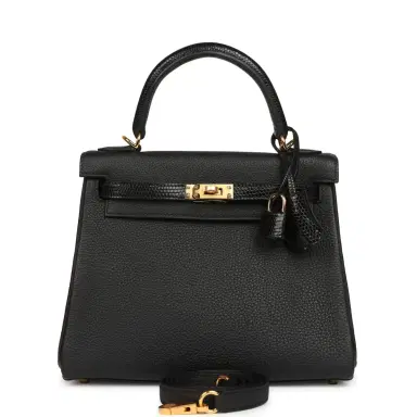 HERMÈS Hermes Kelly Retourne 25 Black Togo and Varanus Niloticus Lizard Touch Gold Hardware | Thumbnail 1 HERMÈS Hermes Kelly Retourne 25 Black Togo and Varanus Niloticus Lizard Touch Gold Hardware | Thumbnail 1