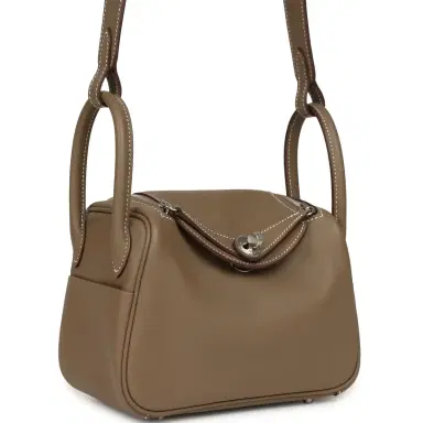 HERMÈS Hermes Mini Lindy II Etoupe Swift Palladium Hardware | Thumbnail 2 HERMÈS Hermes Mini Lindy II Etoupe Swift Palladium Hardware | Thumbnail 2
