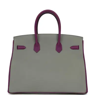 HERMÈS Pre-owned Hermes Special Order (HSS) Birkin 35 Gris Mouette and Anemone Togo Brushed Gold Hardware | Thumbnail 4 HERMÈS Pre-owned Hermes Special Order (HSS) Birkin 35 Gris Mouette and Anemone Togo Brushed Gold Hardware | Thumbnail 4