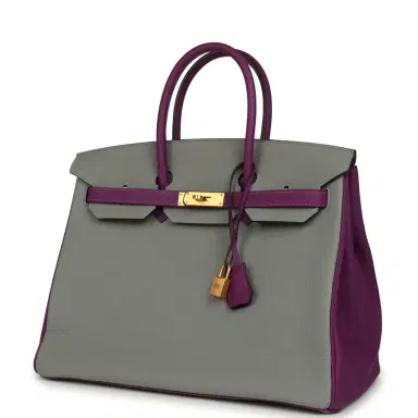 HERMÈS Pre-owned Hermes Special Order (HSS) Birkin 35 Gris Mouette and Anemone Togo Brushed Gold Hardware | Thumbnail 5 HERMÈS Pre-owned Hermes Special Order (HSS) Birkin 35 Gris Mouette and Anemone Togo Brushed Gold Hardware | Thumbnail 5