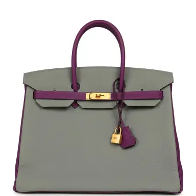 HERMÈS Pre-owned Hermes Special Order (HSS) Birkin 35 Gris Mouette and Anemone Togo Brushed Gold Hardware | Thumbnail 1 HERMÈS Pre-owned Hermes Special Order (HSS) Birkin 35 Gris Mouette and Anemone Togo Brushed Gold Hardware | Thumbnail 1