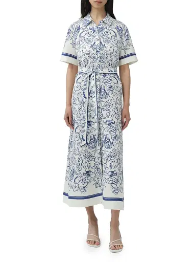 SIMKHAI Women's Audria Printed Linen-Blend Belted Midi-Shirtdress - Blueberry Multi | Thumbnail 2 SIMKHAI Women's Audria Printed Linen-Blend Belted Midi-Shirtdress - Blueberry Multi | Thumbnail 2