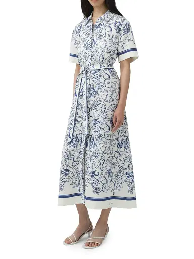 SIMKHAI Women's Audria Printed Linen-Blend Belted Midi-Shirtdress - Blueberry Multi | Thumbnail 3 SIMKHAI Women's Audria Printed Linen-Blend Belted Midi-Shirtdress - Blueberry Multi | Thumbnail 3