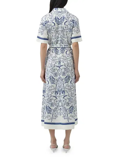 SIMKHAI Women's Audria Printed Linen-Blend Belted Midi-Shirtdress - Blueberry Multi | Thumbnail 4 SIMKHAI Women's Audria Printed Linen-Blend Belted Midi-Shirtdress - Blueberry Multi | Thumbnail 4