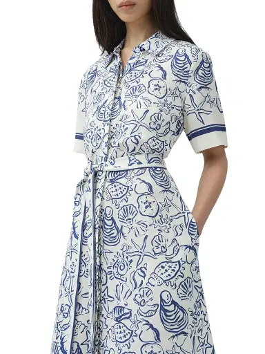 SIMKHAI Women's Audria Printed Linen-Blend Belted Midi-Shirtdress - Blueberry Multi | Thumbnail 5 SIMKHAI Women's Audria Printed Linen-Blend Belted Midi-Shirtdress - Blueberry Multi | Thumbnail 5