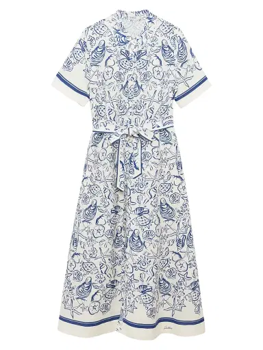SIMKHAI Women's Audria Printed Linen-Blend Belted Midi-Shirtdress - Blueberry Multi | Thumbnail 1 SIMKHAI Women's Audria Printed Linen-Blend Belted Midi-Shirtdress - Blueberry Multi | Thumbnail 1