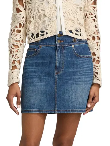 Ramy Brook Women's Liv High-Rise Button-Tab Miniskirt - Medium Wash | Thumbnail 3 Ramy Brook Women's Liv High-Rise Button-Tab Miniskirt - Medium Wash | Thumbnail 3