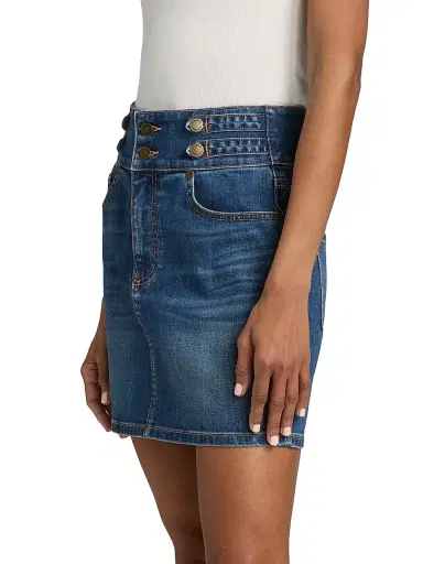 Ramy Brook Women's Liv High-Rise Button-Tab Miniskirt - Medium Wash | Thumbnail 4 Ramy Brook Women's Liv High-Rise Button-Tab Miniskirt - Medium Wash | Thumbnail 4