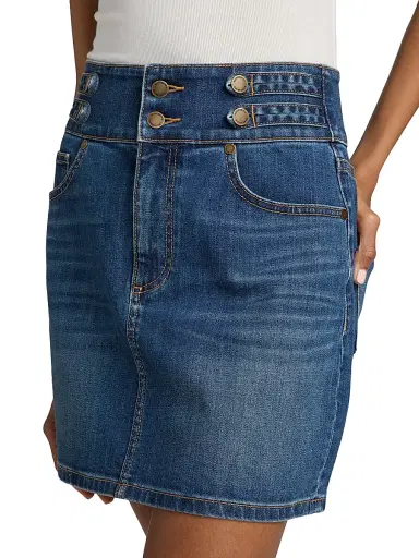 Ramy Brook Women's Liv High-Rise Button-Tab Miniskirt - Medium Wash | Thumbnail 6 Ramy Brook Women's Liv High-Rise Button-Tab Miniskirt - Medium Wash | Thumbnail 6