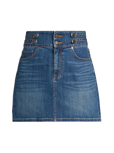 Ramy Brook Women's Liv High-Rise Button-Tab Miniskirt - Medium Wash | Thumbnail 1 Ramy Brook Women's Liv High-Rise Button-Tab Miniskirt - Medium Wash | Thumbnail 1