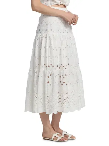Cara Cara Women's Melanie Tiered Cotton Midi-Skirt - Trellis Eyelet White - Size XL | Thumbnail 4 Cara Cara Women's Melanie Tiered Cotton Midi-Skirt - Trellis Eyelet White - Size XL | Thumbnail 4